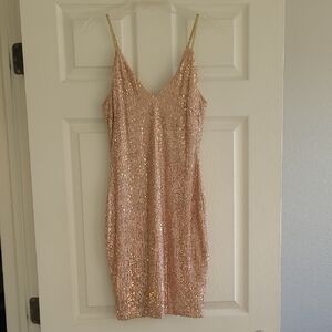 Sequin Spaghetti Strap Dress - Rose Gold